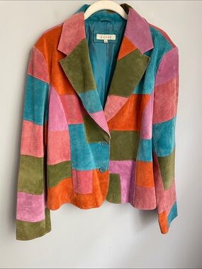 Sorbe Multicolor Patchwork Suede Blazer Jacket Size XL